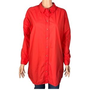 Pilcro Reddish Orange Oversized Cotton Tunic Button Up Top – Size M